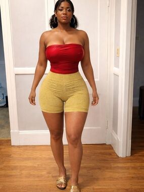 High-Waist Bike Shorts in Mustard Yellow